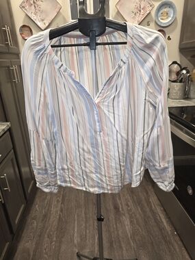 Time and Tru Pastel Striped Peasant Blouse in Pink and Blue